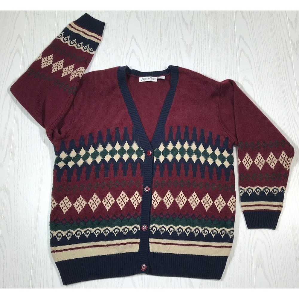 Vintage 90s Cardigan Sweater Women XL Button Up Alison Craig Acrylic Granny